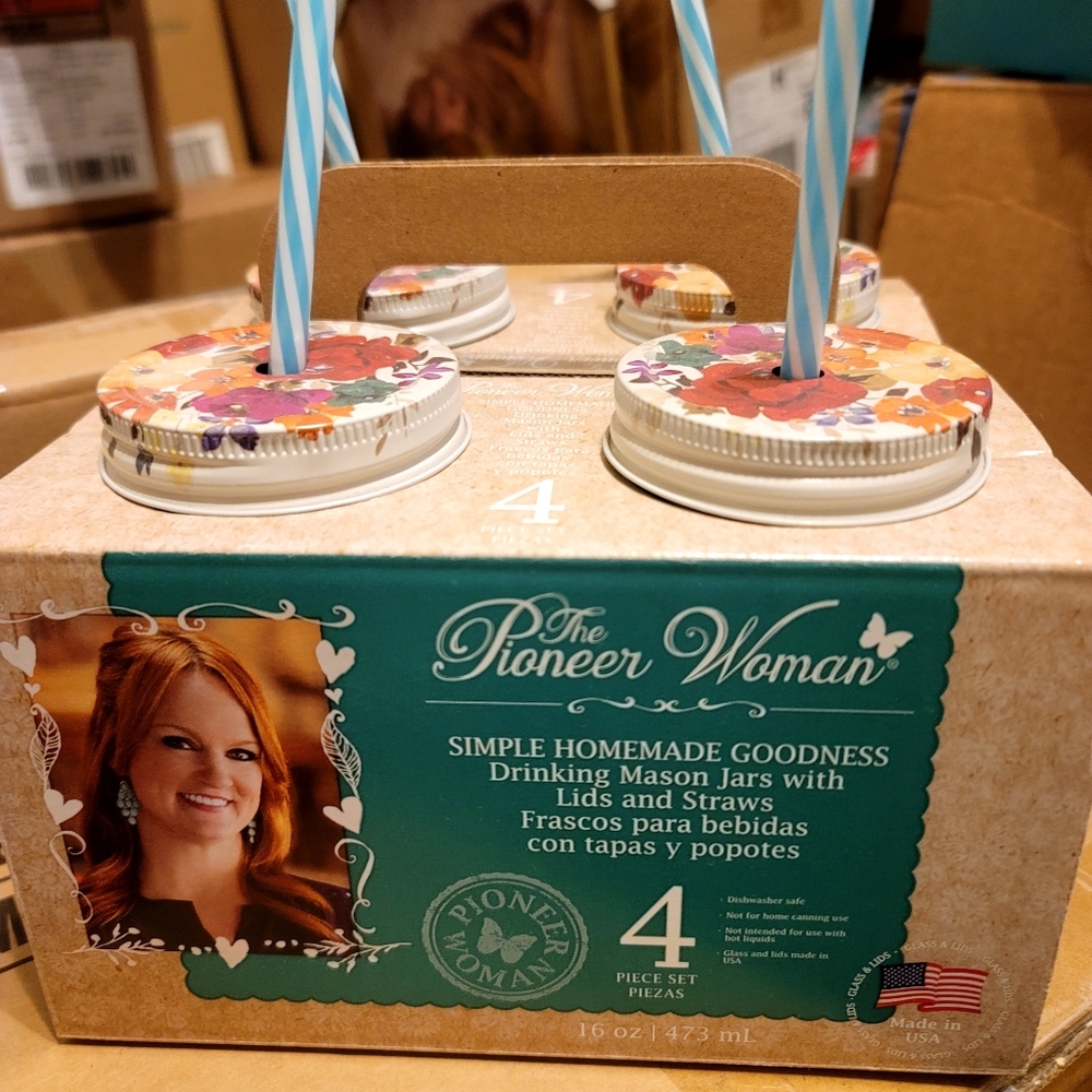 Pioneer Woman Mason Jars With Lids And Straws Set Of 4